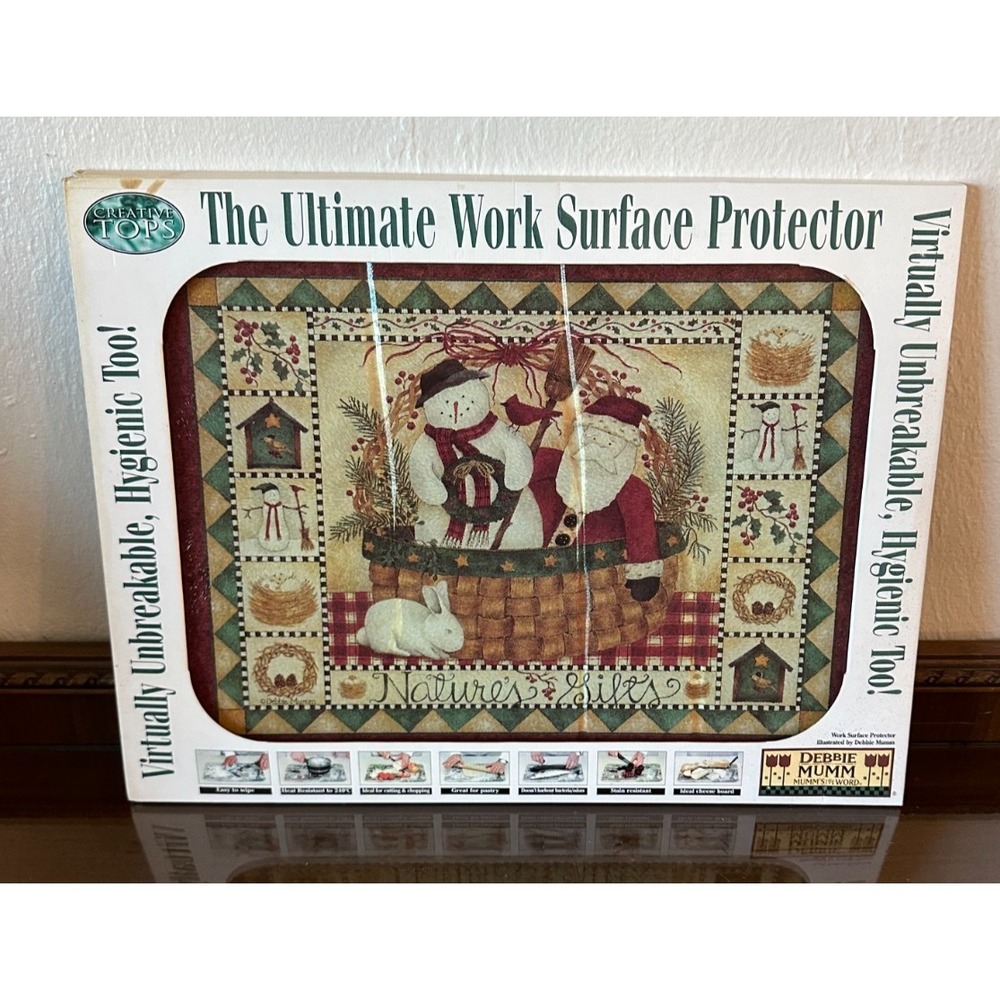 NEW Tempered Glass Debbie‎ Mumm Cutting Board Snowman & Santa 16"x12"